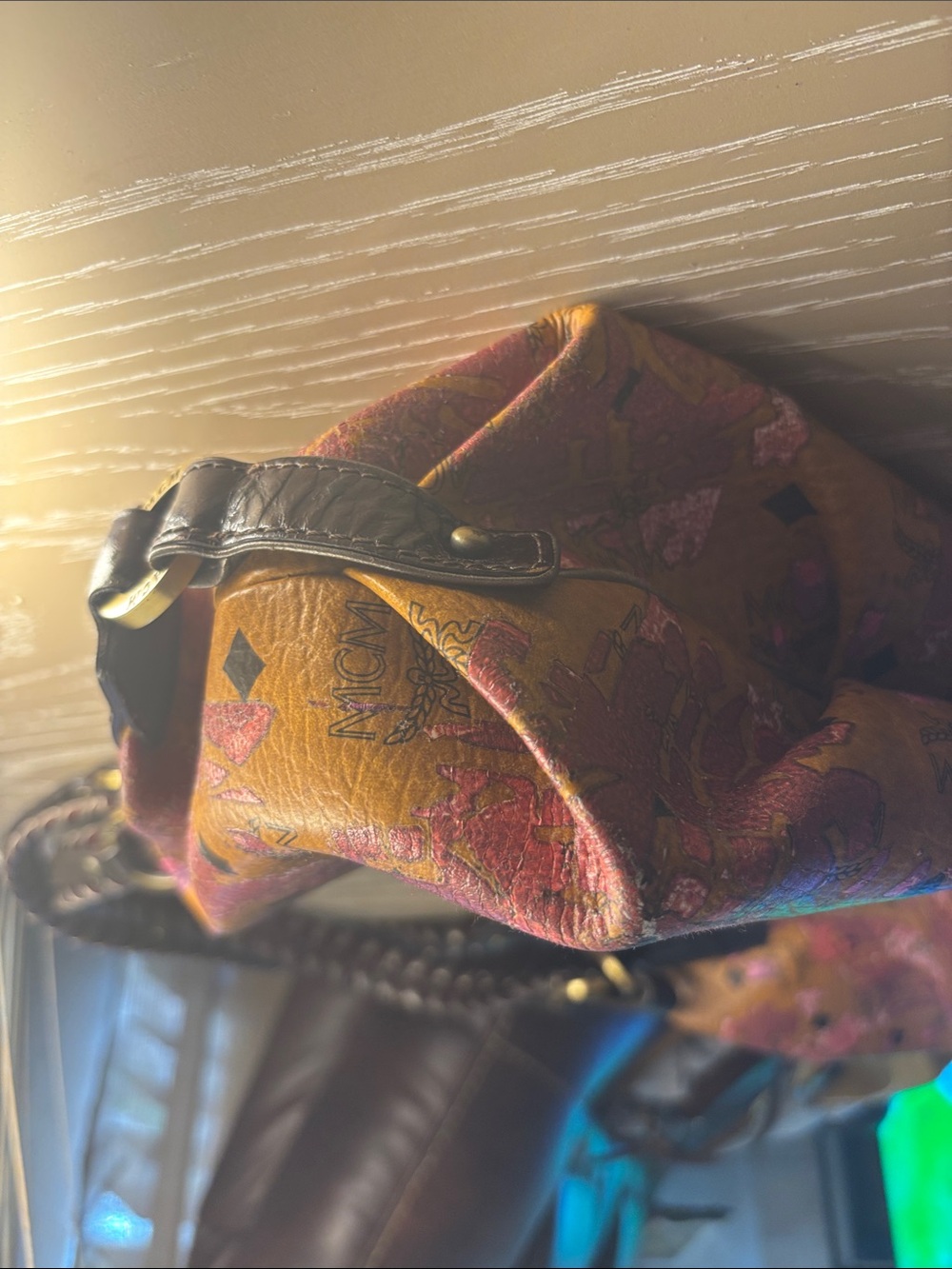 MCM Cognac Visetos Shoulder Bag with Pink Metallic Accents - Picture 8 of 12
